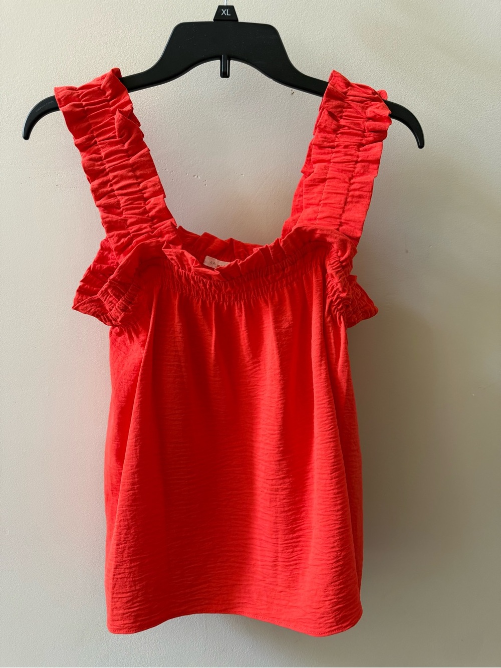 Copper Key Bright Coral Red Ruffle Strap Tank Top Sz L